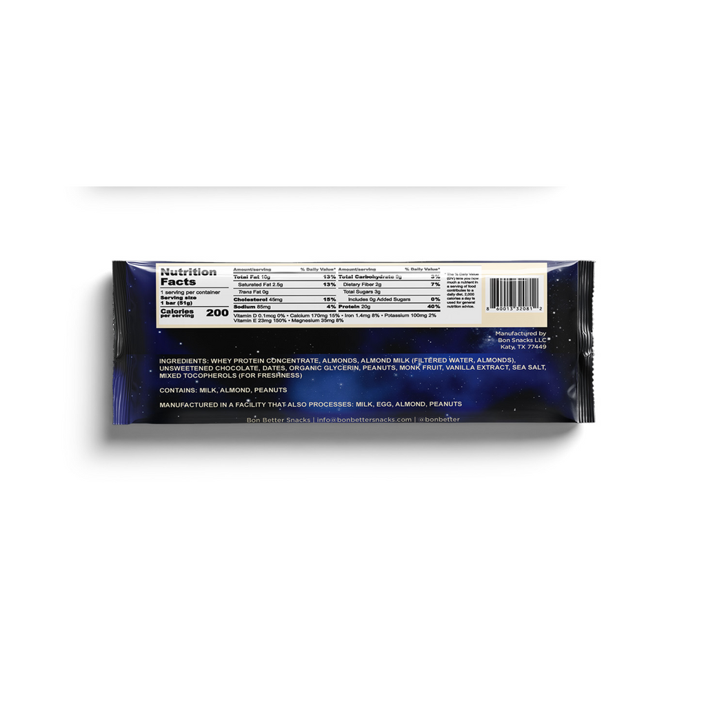 Nutrition facts label on a blue package with white background